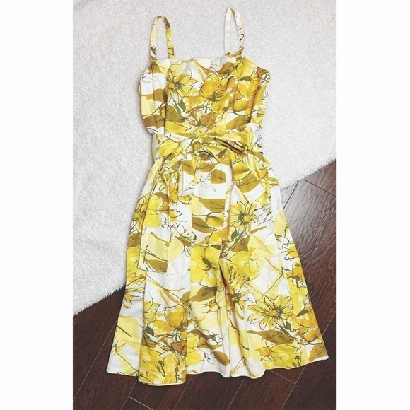 Adrianna Papell Yellow Floral Summer Belted Dress - Picture 1 of 5